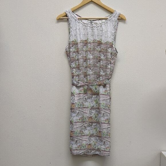 Max Studio Gray Cityscape Belted Dress Size M - Picture 3 of 8